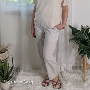 Vintage Petite Tapered Pull On Beige Flax Pants 8P